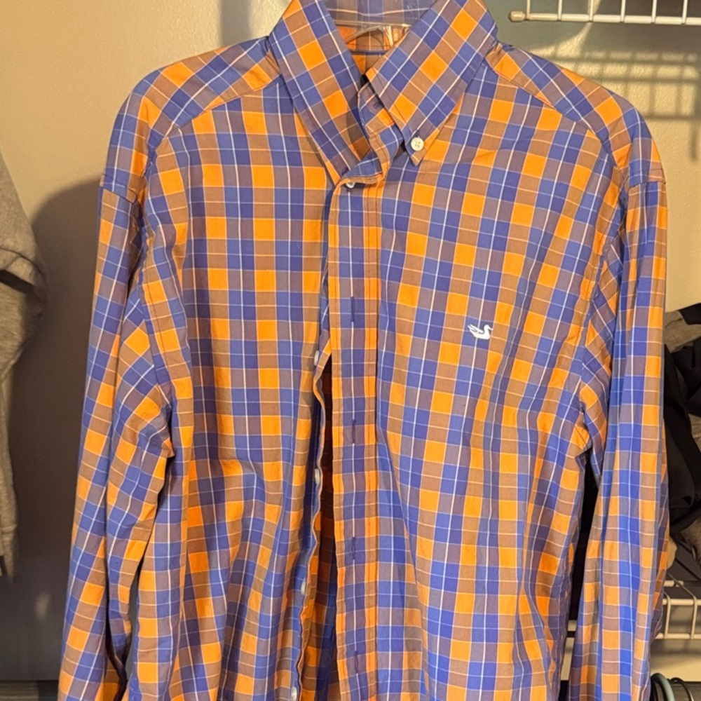 Southern Marsh Orange and Blue Checkered button up
